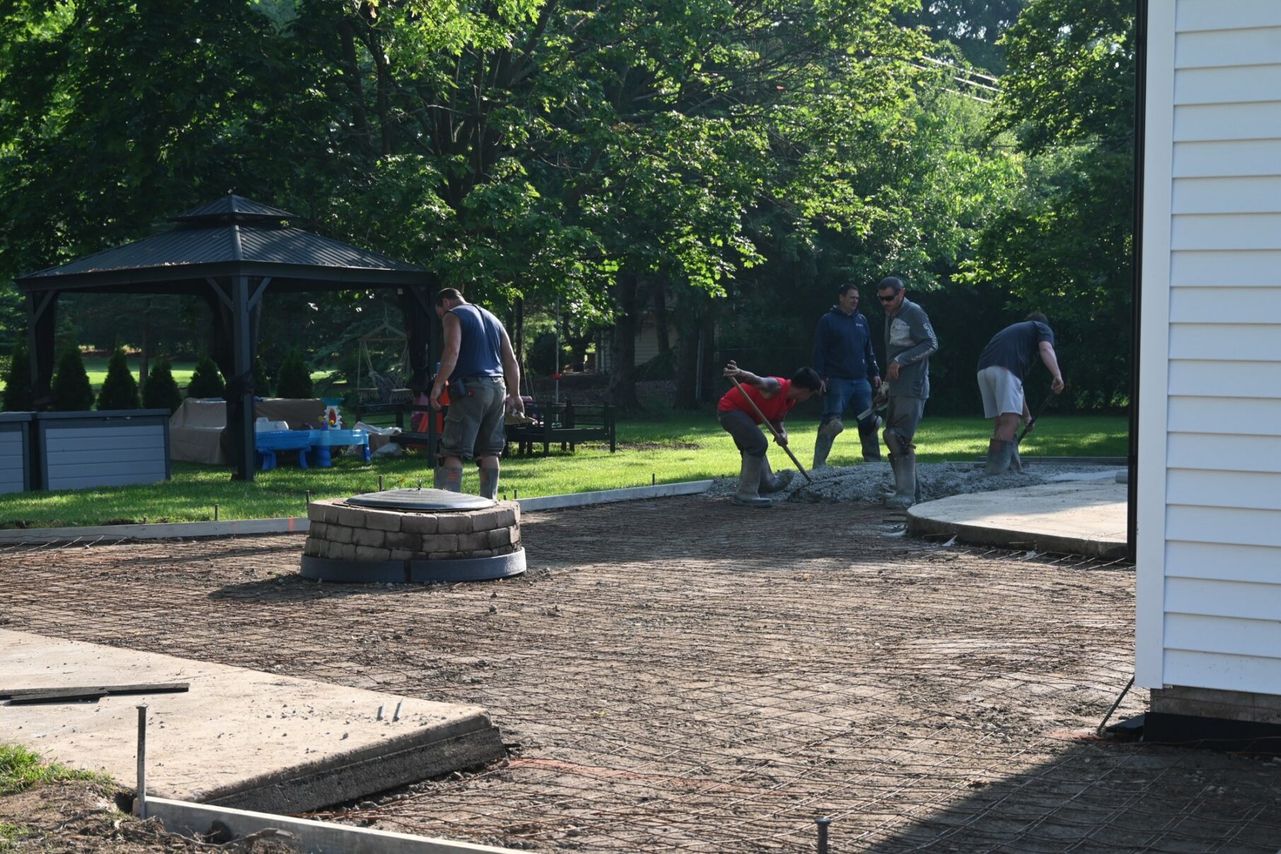 The crew at work in the backyard.
